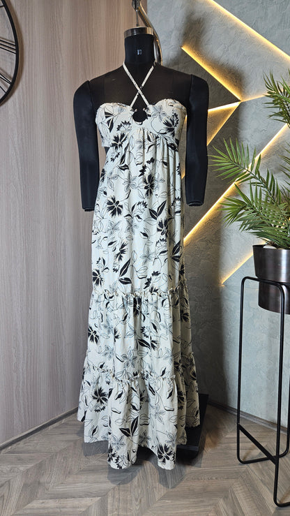 050-D-HOB Women's Boho Floral Printed Halter Neck Maxi Dress – Made in India