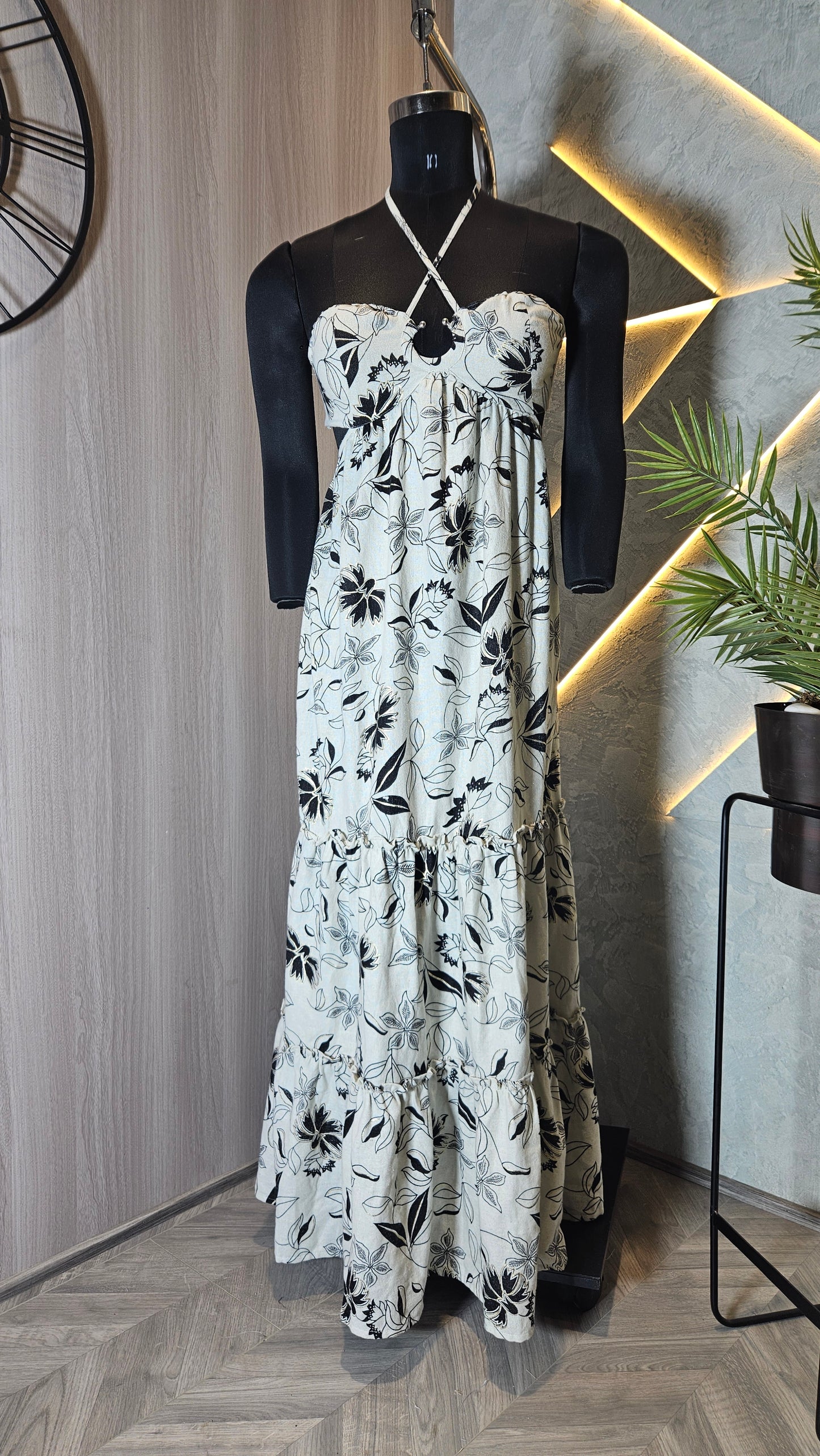 050-D-HOB Women's Boho Floral Printed Halter Neck Maxi Dress – Made in India