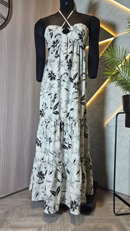 050-D-HOB Women's Boho Floral Printed Halter Neck Maxi Dress – Made in India