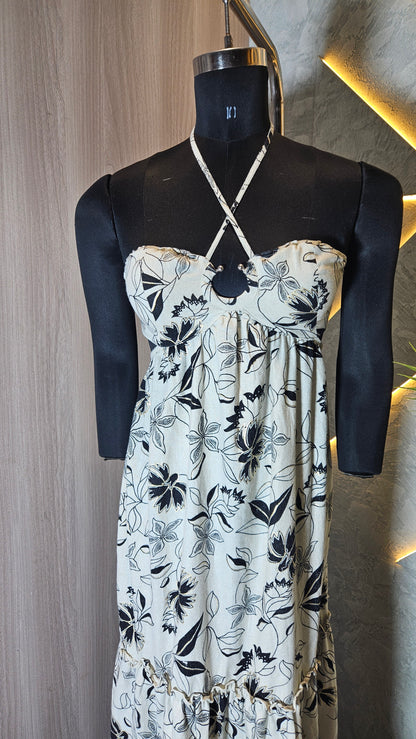 050-D-HOB Women's Boho Floral Printed Halter Neck Maxi Dress – Made in India