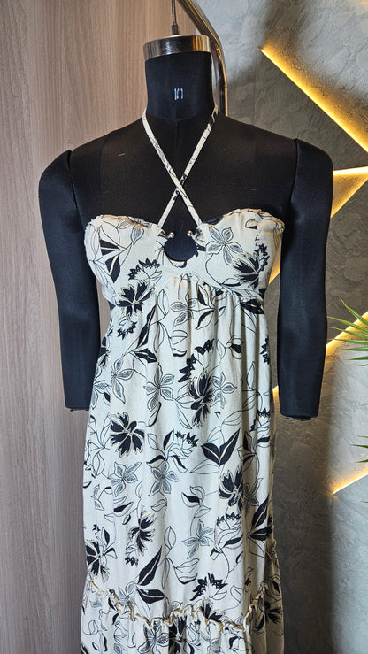 050-D-HOB Women's Boho Floral Printed Halter Neck Maxi Dress – Made in India