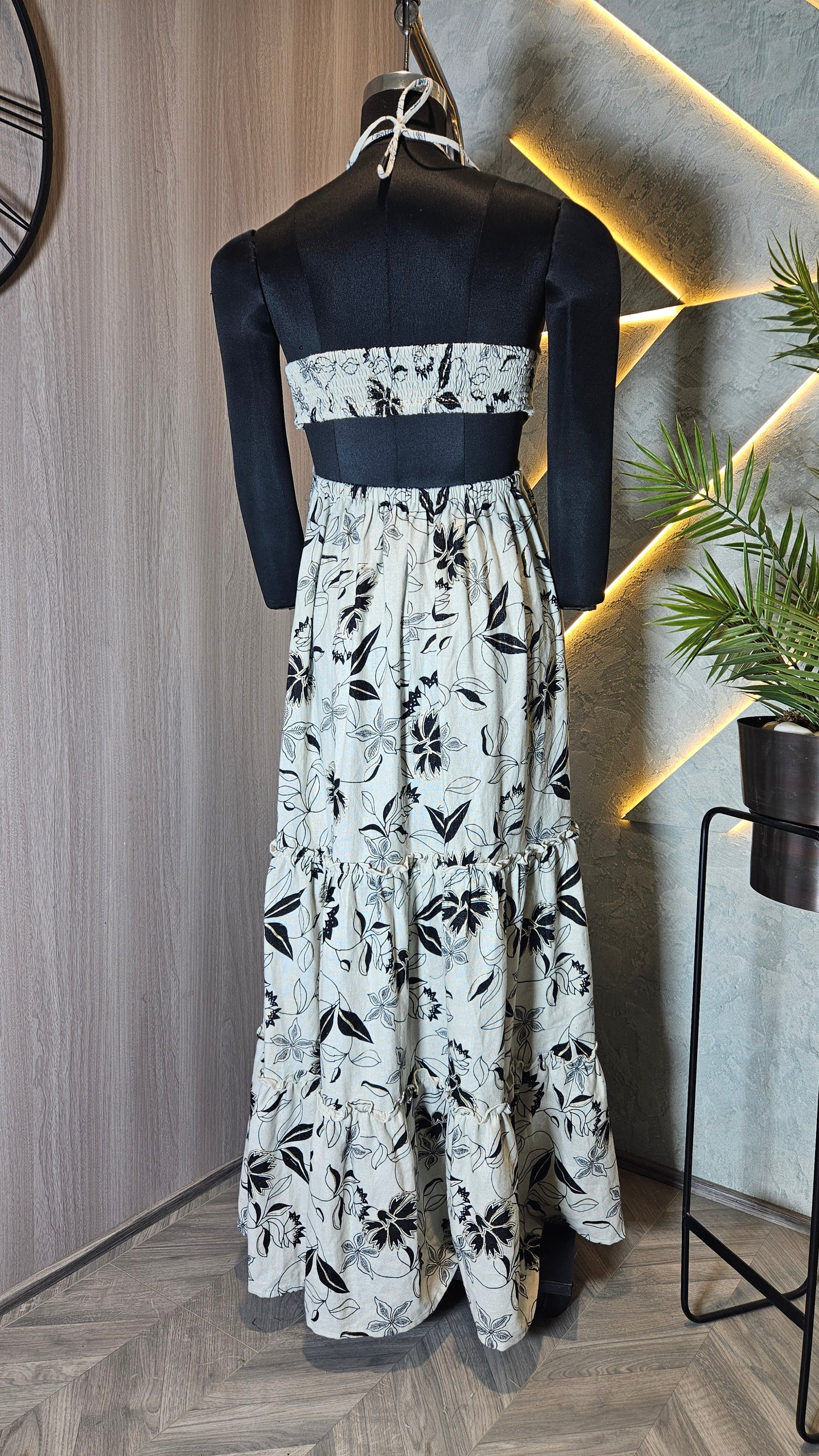 050-D-HOB Women's Boho Floral Printed Halter Neck Maxi Dress – Made in India