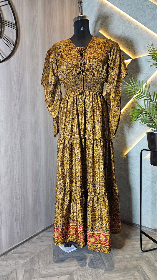 051-D-HOB Boho-Chic Ethnic Smocked Maxi Dress – Made in India