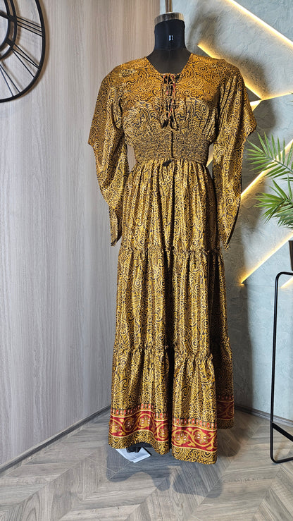 051-D-HOB Boho-Chic Ethnic Smocked Maxi Dress – Made in India