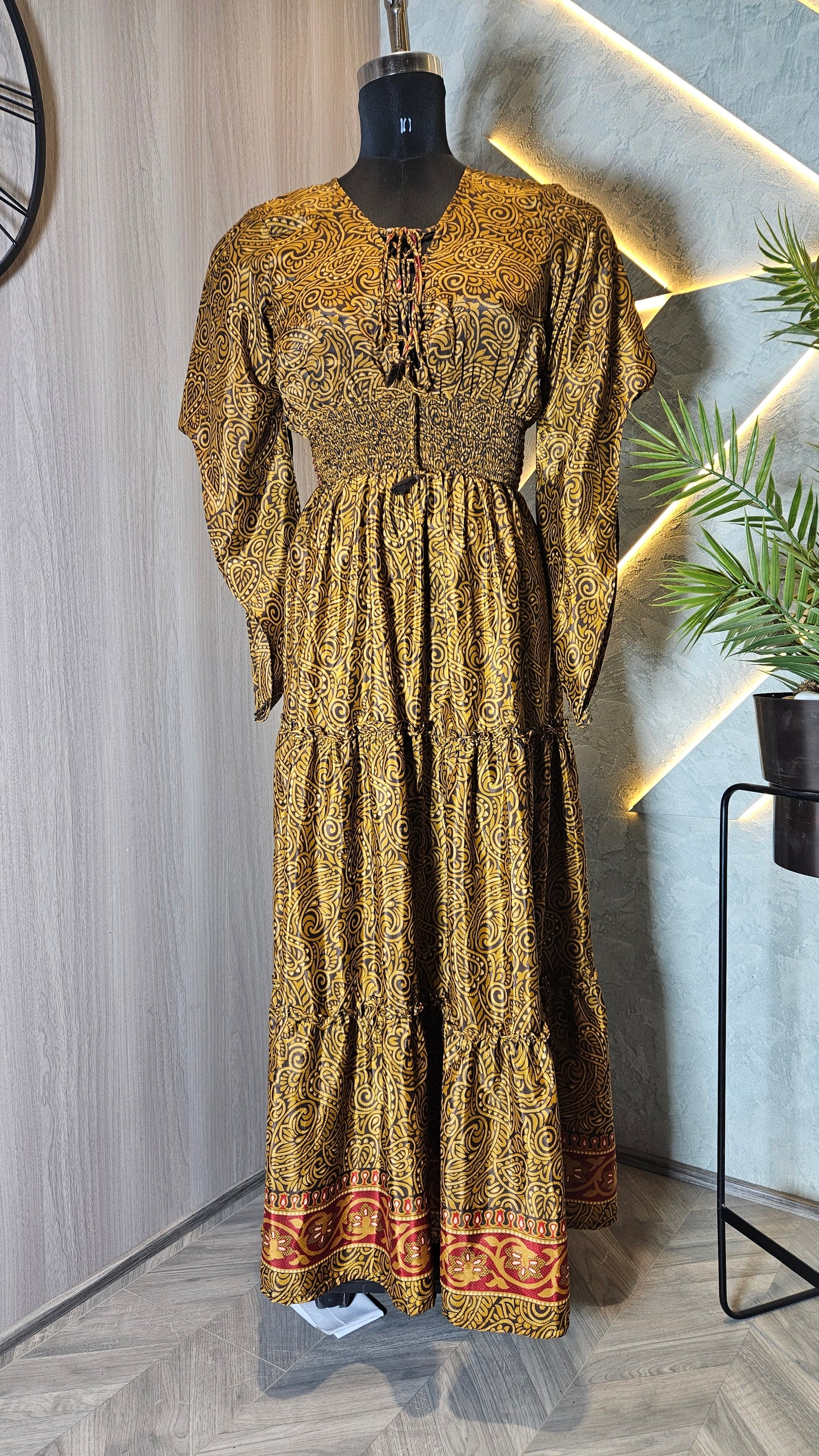 051-D-HOB Boho-Chic Ethnic Smocked Maxi Dress – Made in India