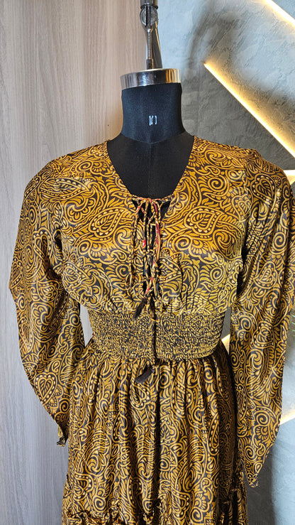 051-D-HOB Boho-Chic Ethnic Smocked Maxi Dress – Made in India