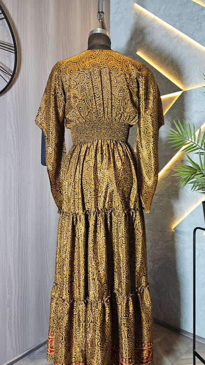 051-D-HOB Boho-Chic Ethnic Smocked Maxi Dress – Made in India