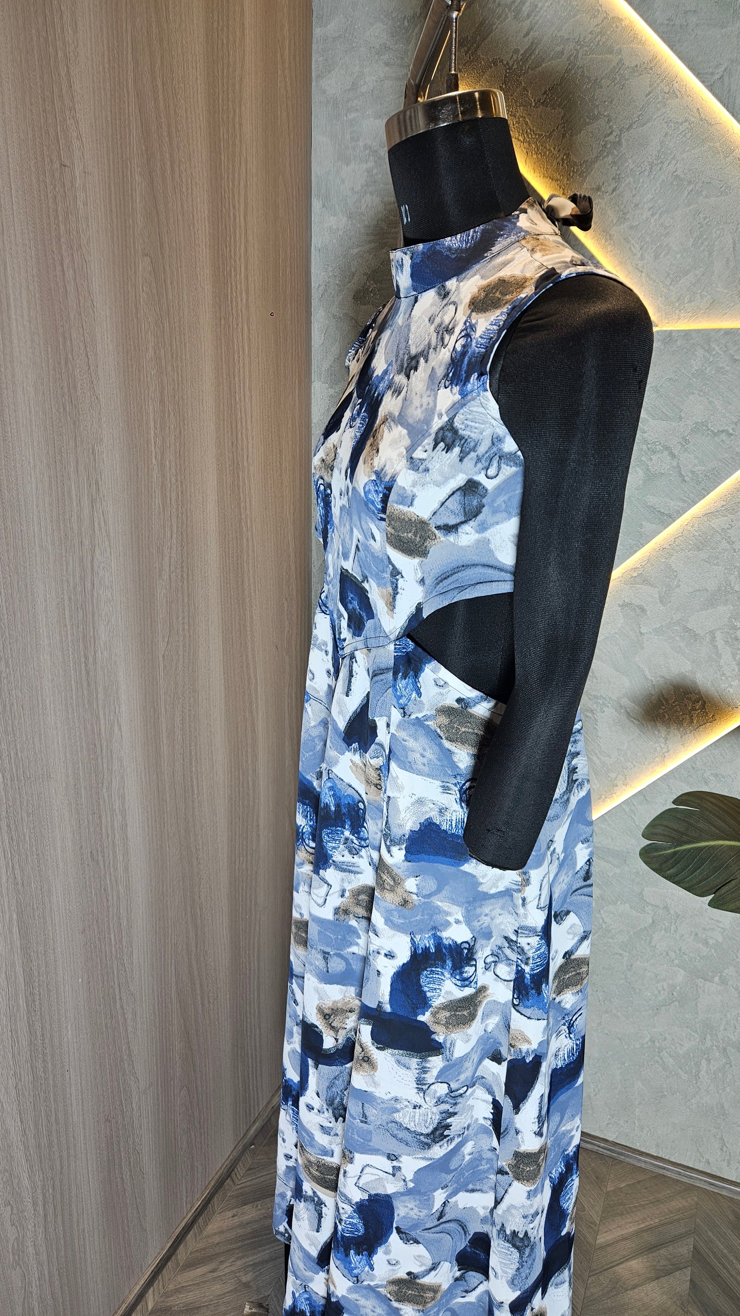 057-D-HOB Elegant Abstract Print Sleeveless A-Line Dress – Made in India