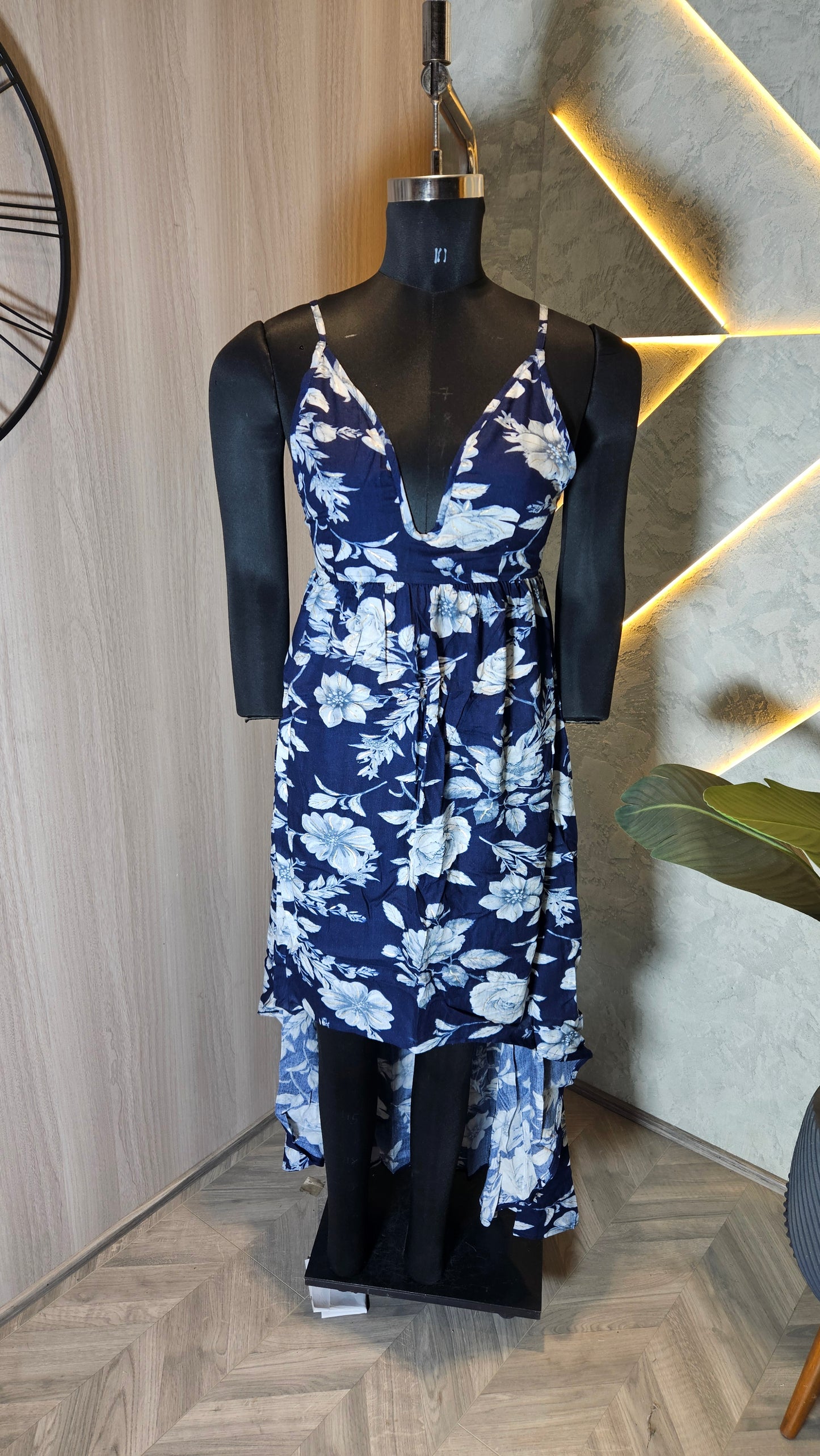 058-D-HOB Women's Floral V-Neck Sleeveless High-Low Dress – Made in India