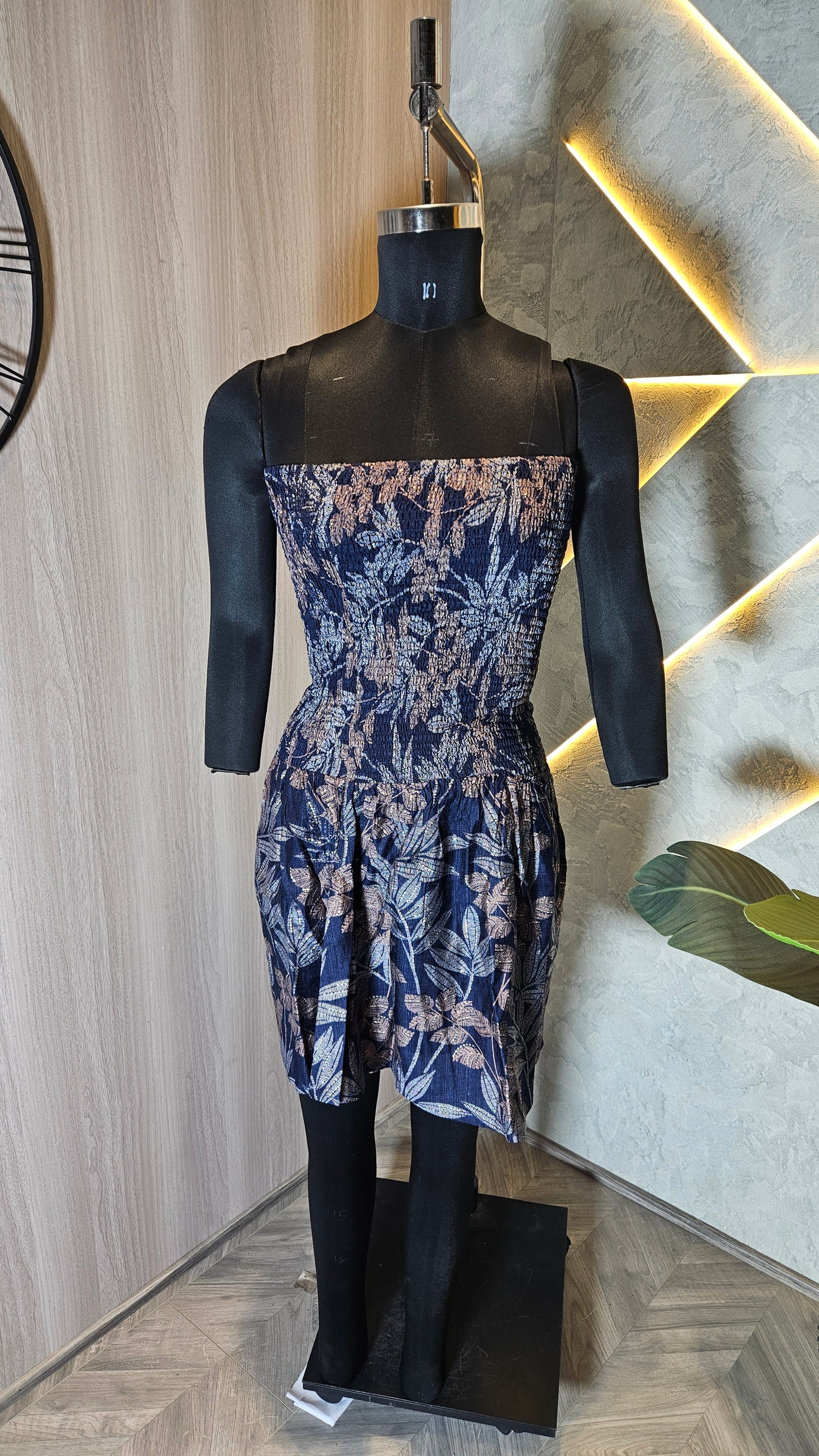 060-D-HOB Velvet Crop Jacket with Smocked Floral Dress – Made in India