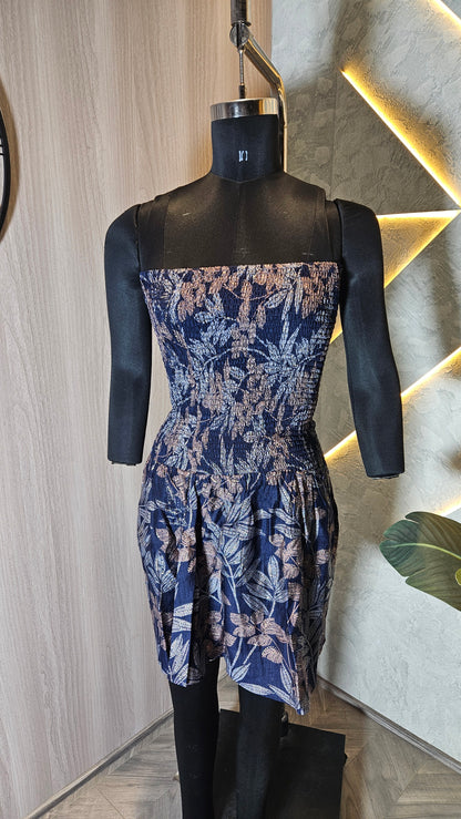 060-D-HOB Velvet Crop Jacket with Smocked Floral Dress – Made in India