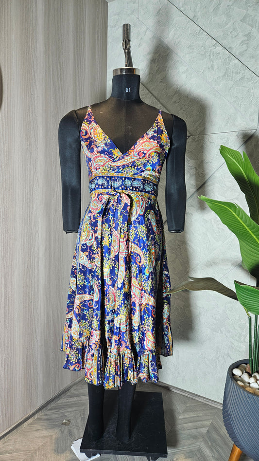 064-D-HOB Women's Boho Paisley Print Sleeveless Wrap Dress – Made in India