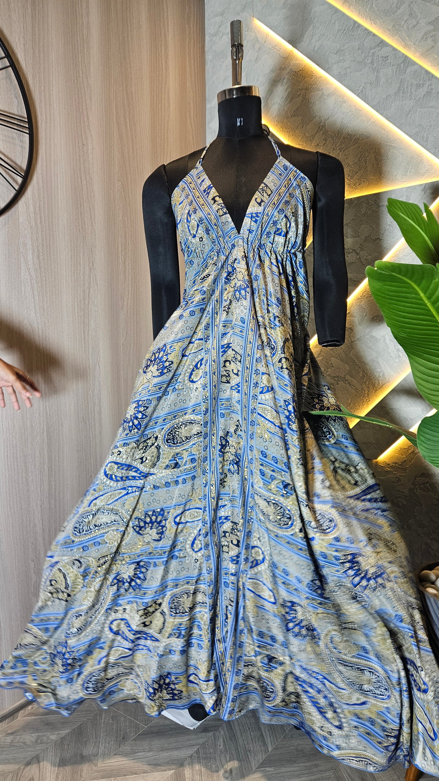 067-D-HOB Bohemian-Inspired Halter Neck Long Dress – Made in India