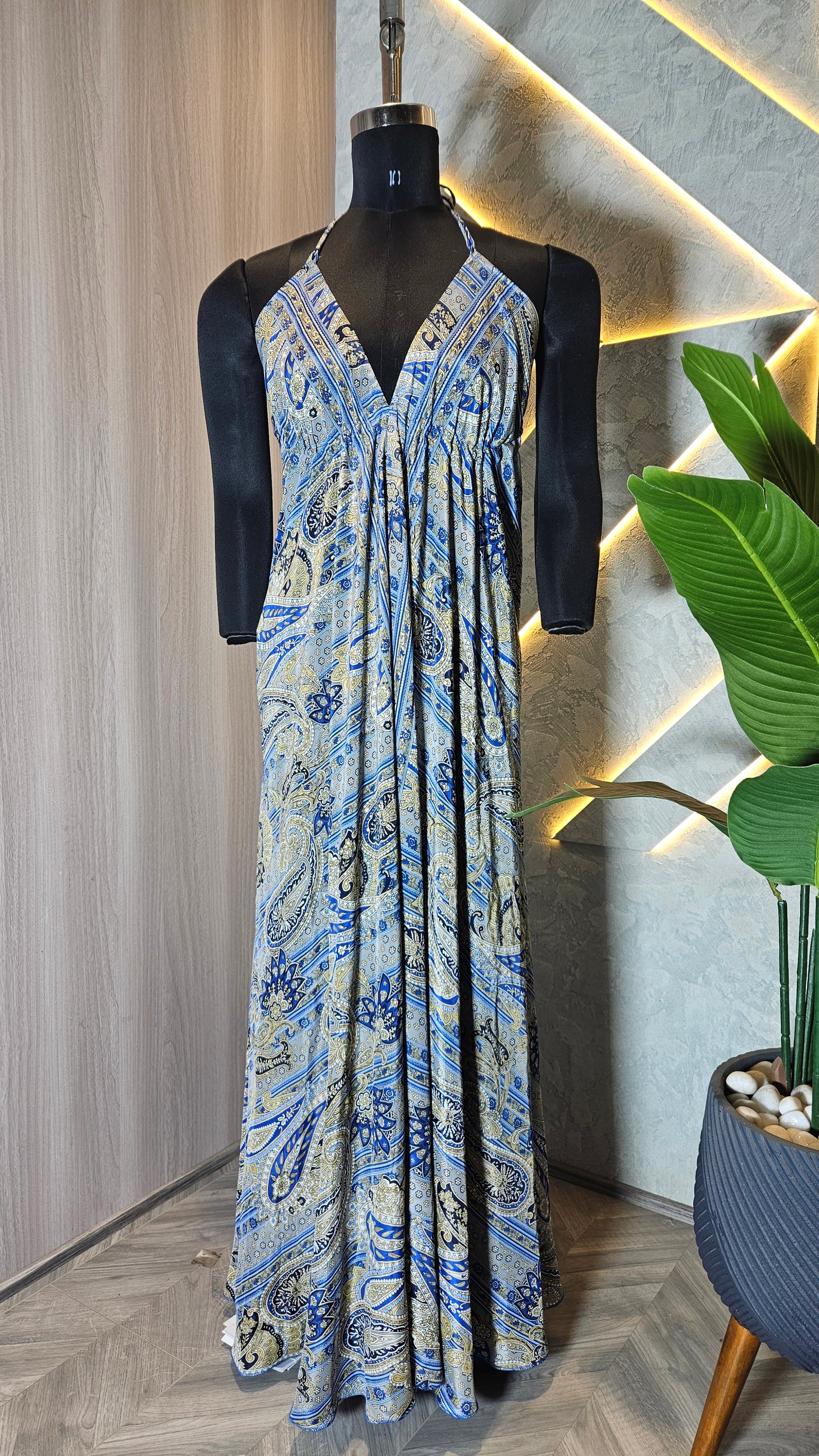 067-D-HOB Bohemian-Inspired Halter Neck Long Dress – Made in India