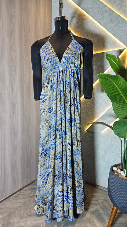 067-D-HOB Bohemian-Inspired Halter Neck Long Dress – Made in India
