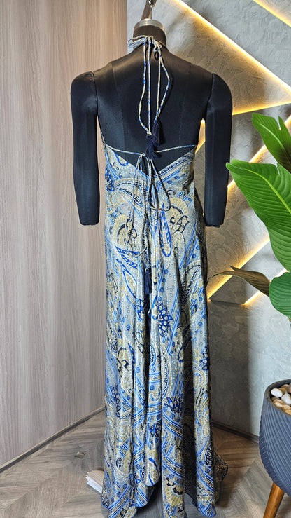 067-D-HOB Bohemian-Inspired Halter Neck Long Dress – Made in India