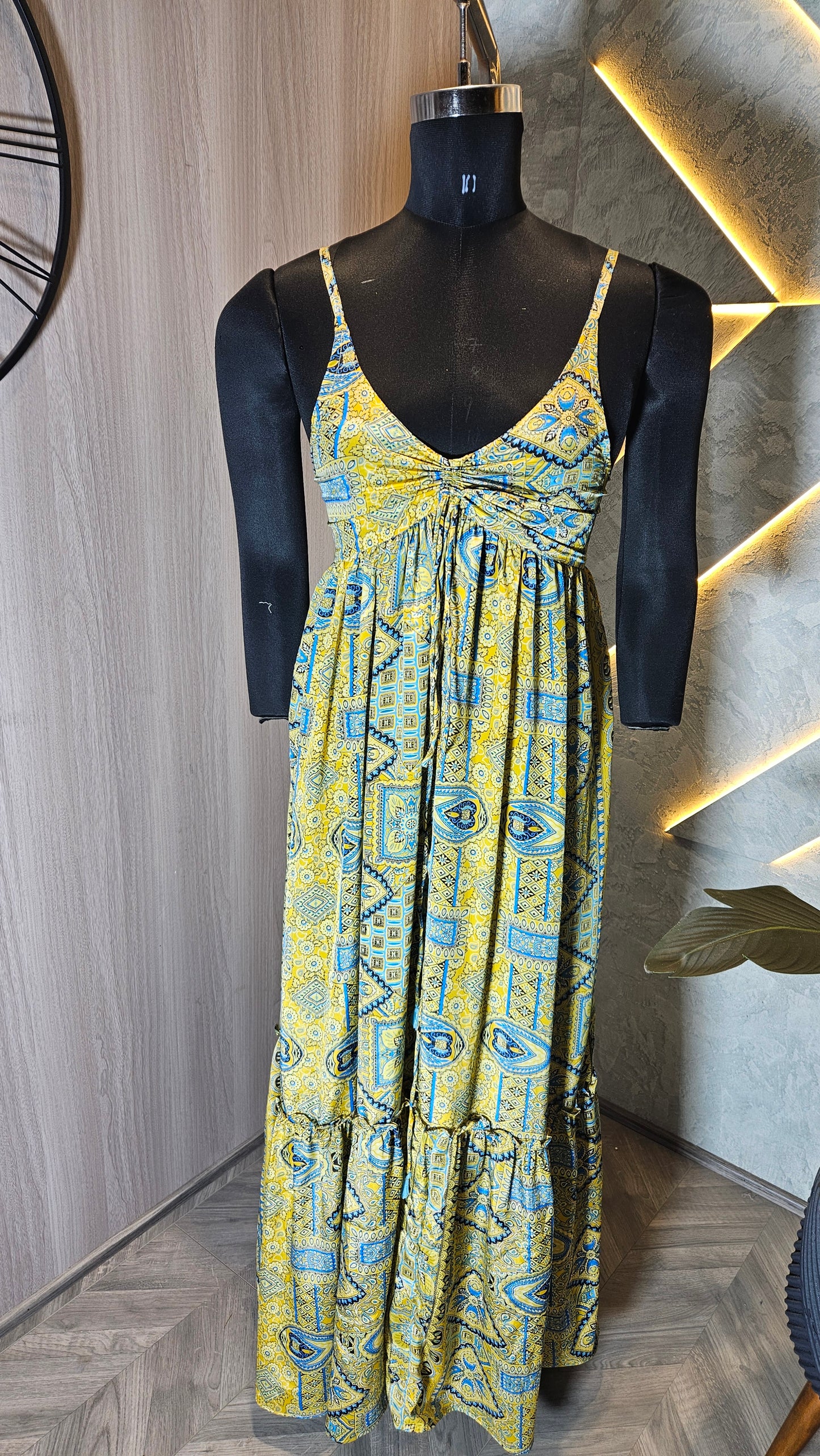 068-D-HOB Bohemian Printed Spaghetti Strap Maxi Dress – Made in India