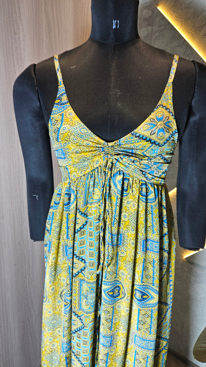 068-D-HOB Bohemian Printed Spaghetti Strap Maxi Dress – Made in India