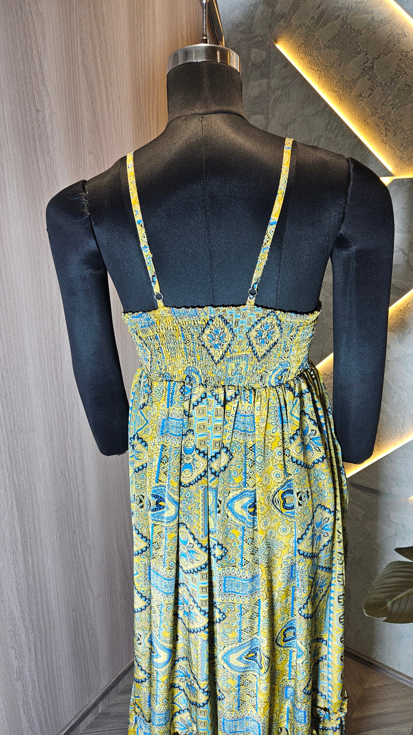 068-D-HOB Bohemian Printed Spaghetti Strap Maxi Dress – Made in India