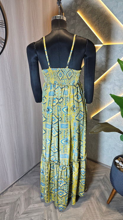 068-D-HOB Bohemian Printed Spaghetti Strap Maxi Dress – Made in India