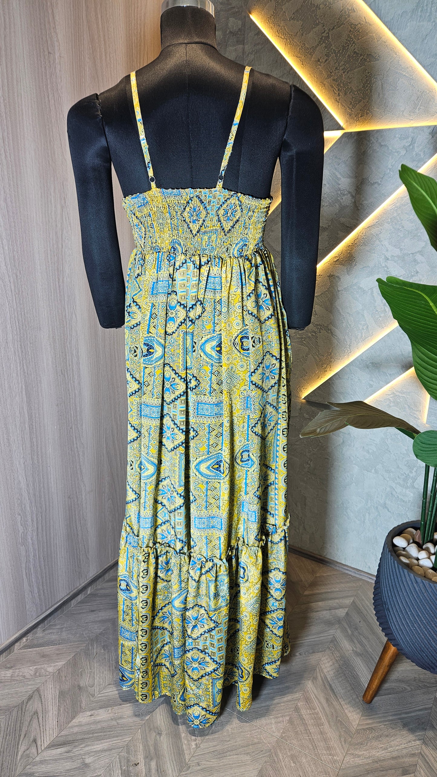 068-D-HOB Bohemian Printed Spaghetti Strap Maxi Dress – Made in India