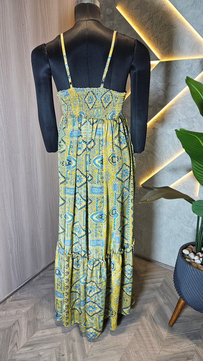 068-D-HOB Bohemian Printed Spaghetti Strap Maxi Dress – Made in India