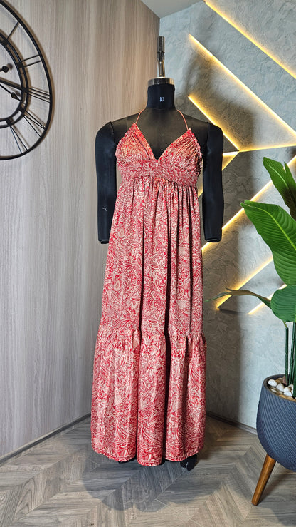 069 -D-HOB Bohemian Red Paisley Print Maxi Dress – Made in India