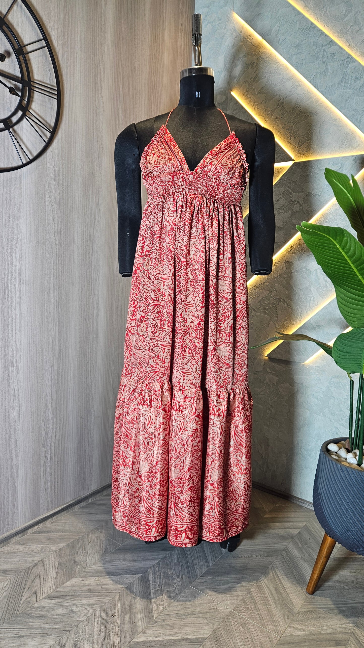 069 -D-HOB Bohemian Red Paisley Print Maxi Dress – Made in India