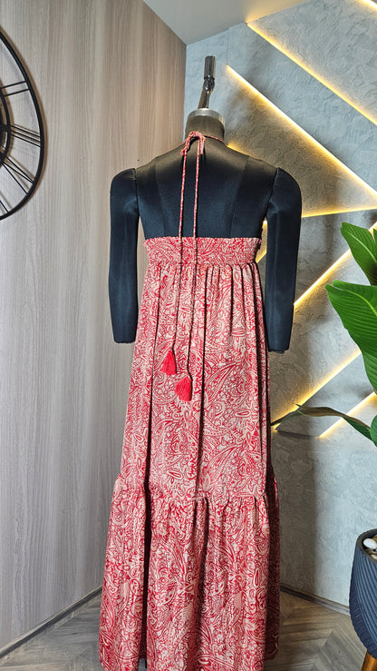 069 -D-HOB Bohemian Red Paisley Print Maxi Dress – Made in India