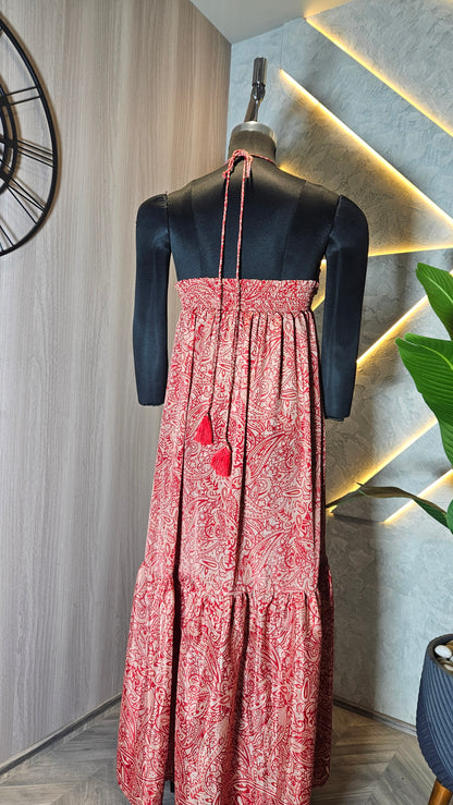 069 -D-HOB Bohemian Red Paisley Print Maxi Dress – Made in India