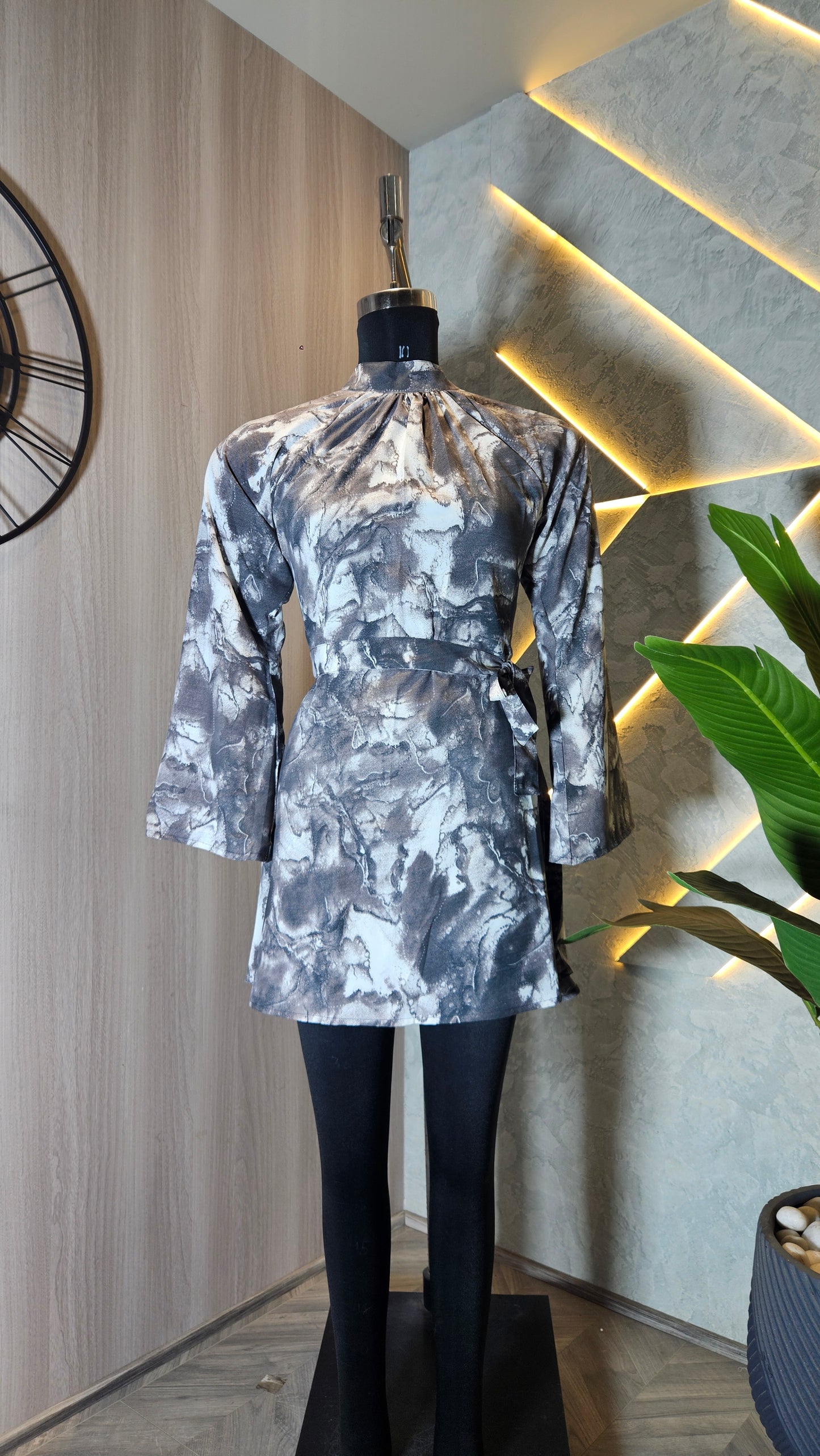 071 -D-HOB Marble Print Wrap Dress Top – Made in India