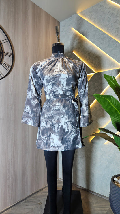 071 -D-HOB Marble Print Wrap Dress Top – Made in India