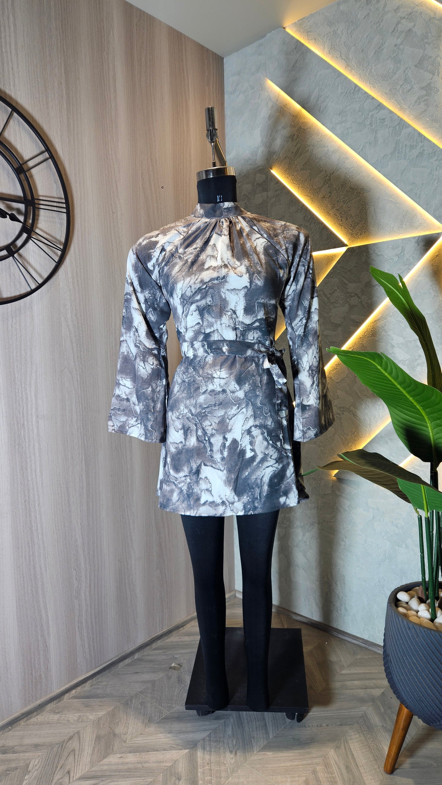 071 -D-HOB Marble Print Wrap Dress Top – Made in India