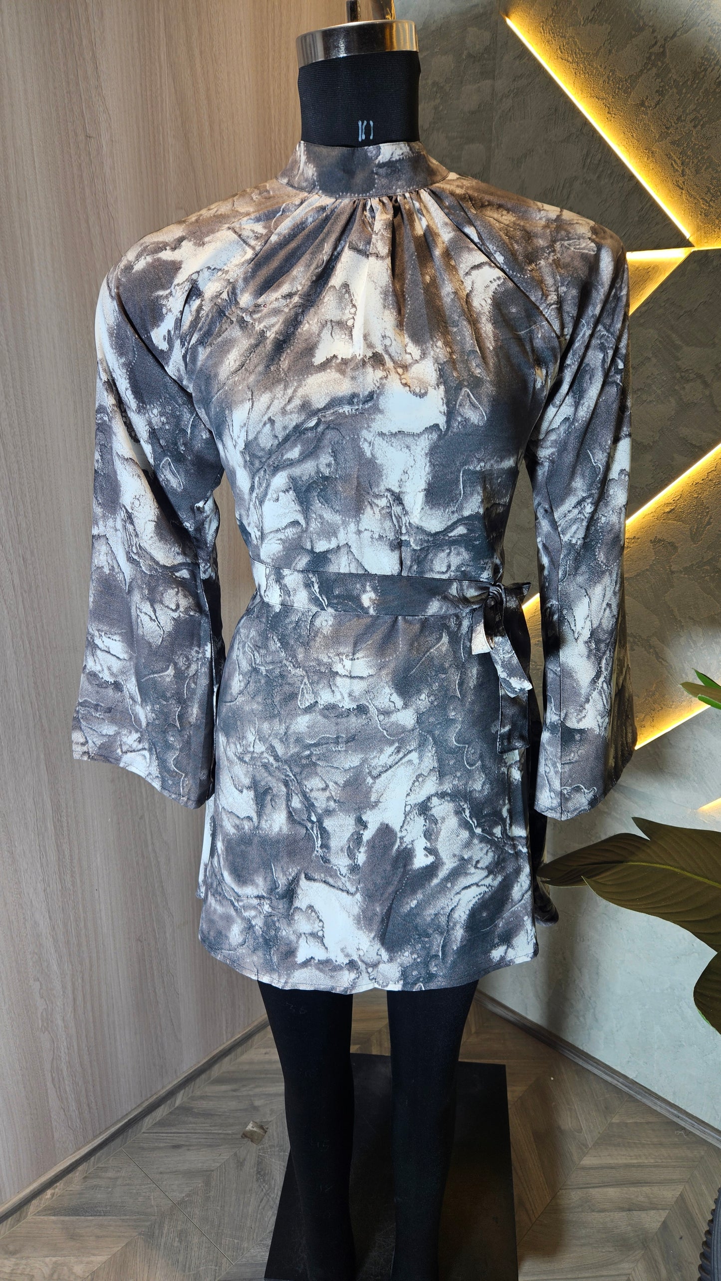 071 -D-HOB Marble Print Wrap Dress Top – Made in India