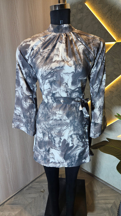 071 -D-HOB Marble Print Wrap Dress Top – Made in India