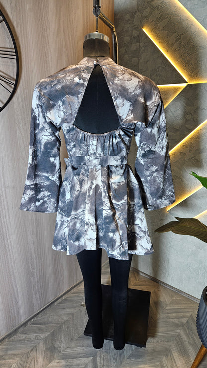 071 -D-HOB Marble Print Wrap Dress Top – Made in India