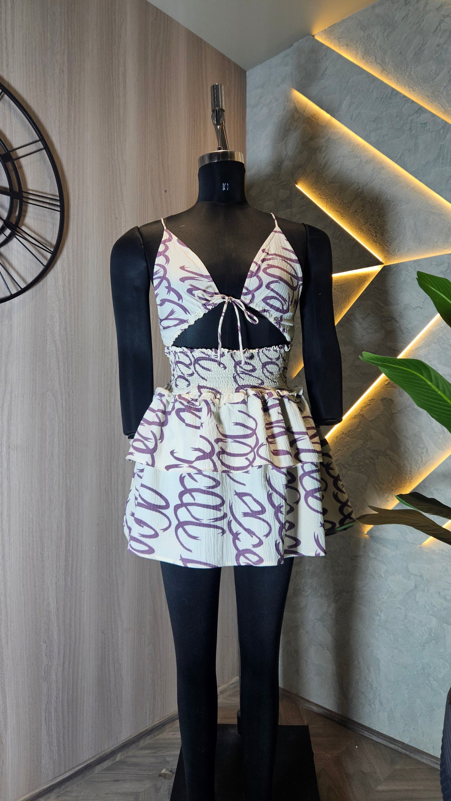 075-D-HOB Women’s Trendy Tie-Front Smocked Crop Top with Peplum Skirt – Made in India