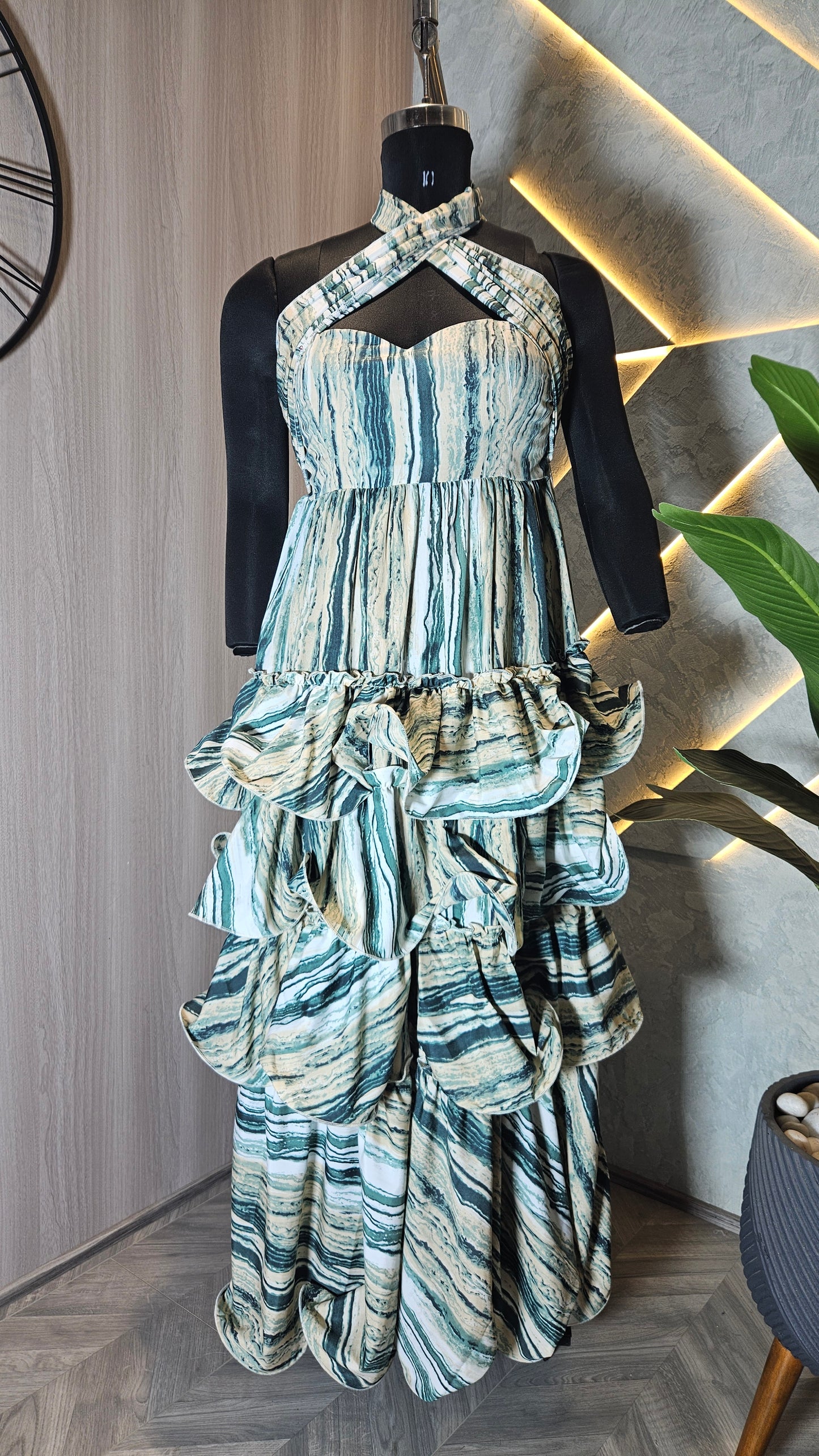 077-D-HOB Designer Ruffle Layered Women’s Party Wear Dress – Made in India