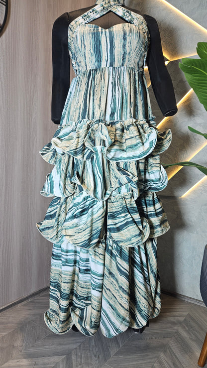 077-D-HOB Designer Ruffle Layered Women’s Party Wear Dress – Made in India