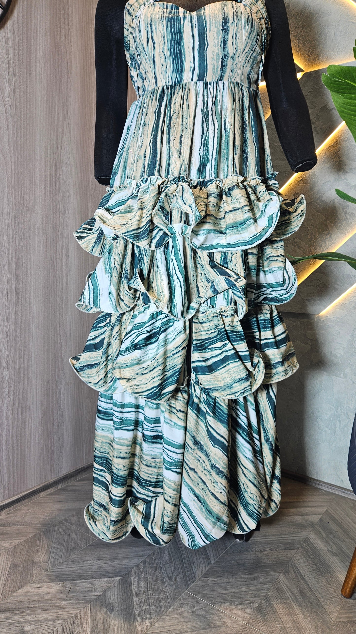 077-D-HOB Designer Ruffle Layered Women’s Party Wear Dress – Made in India