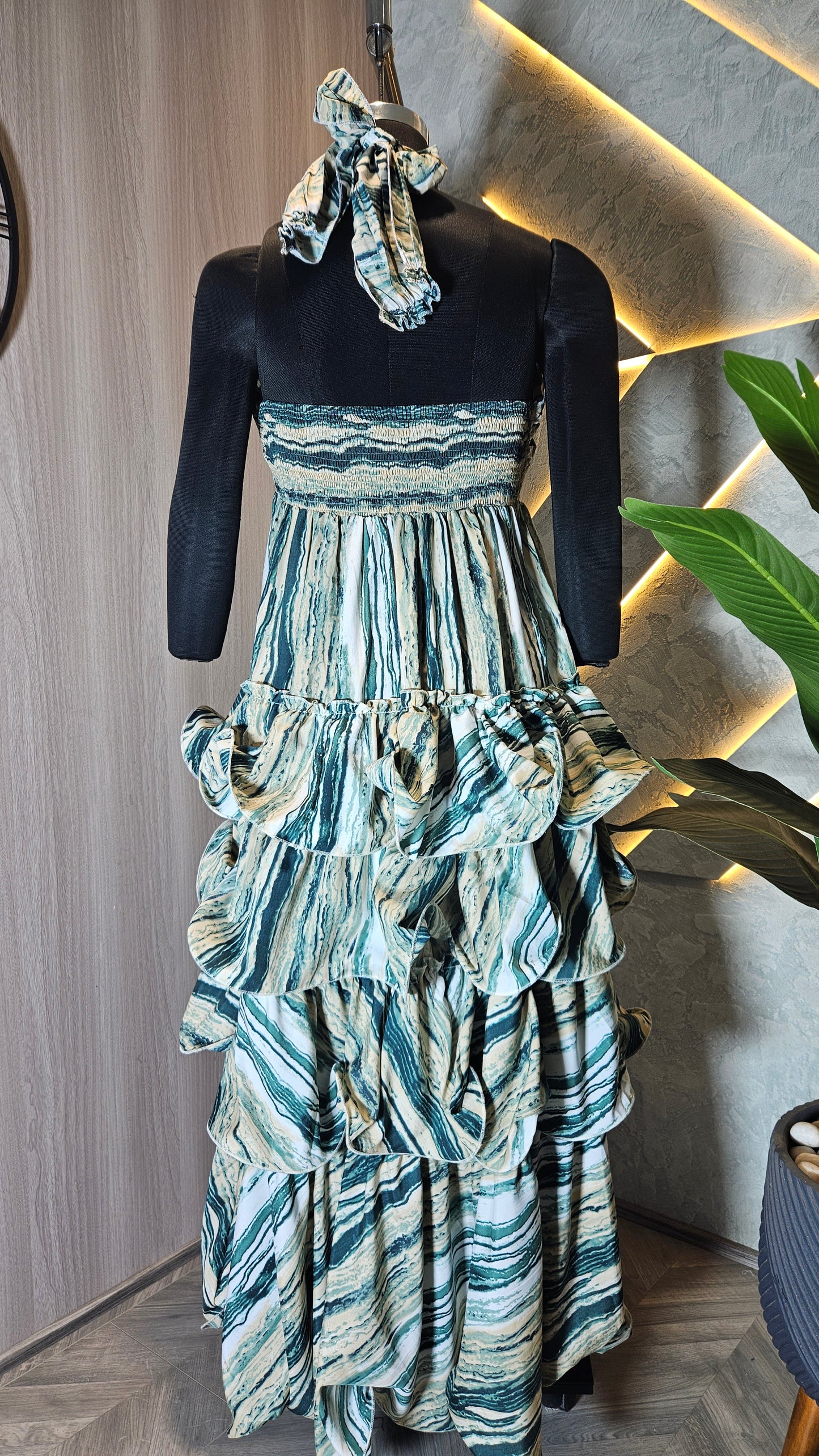 077-D-HOB Designer Ruffle Layered Women’s Party Wear Dress – Made in India