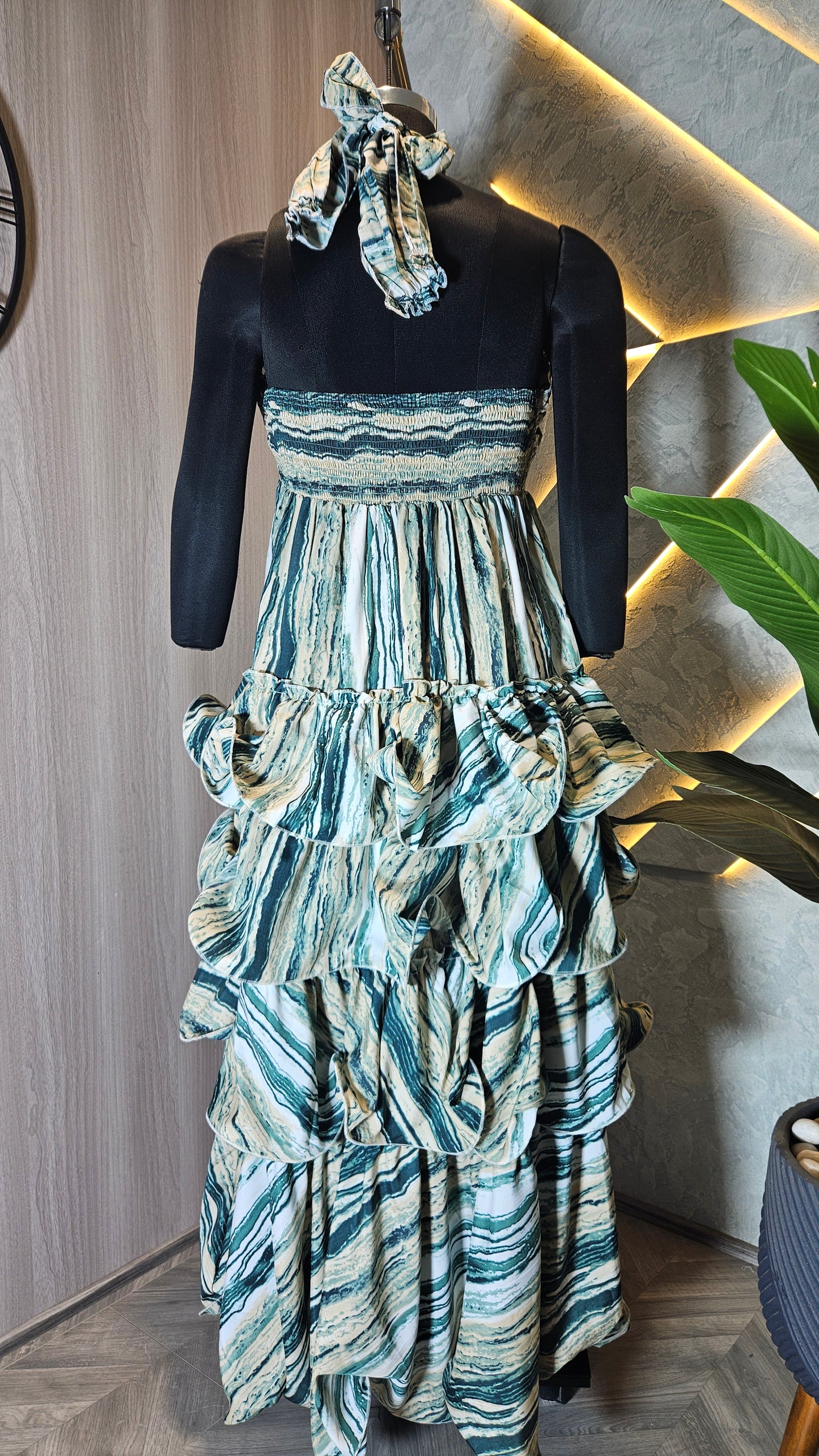 077-D-HOB Designer Ruffle Layered Women’s Party Wear Dress – Made in India