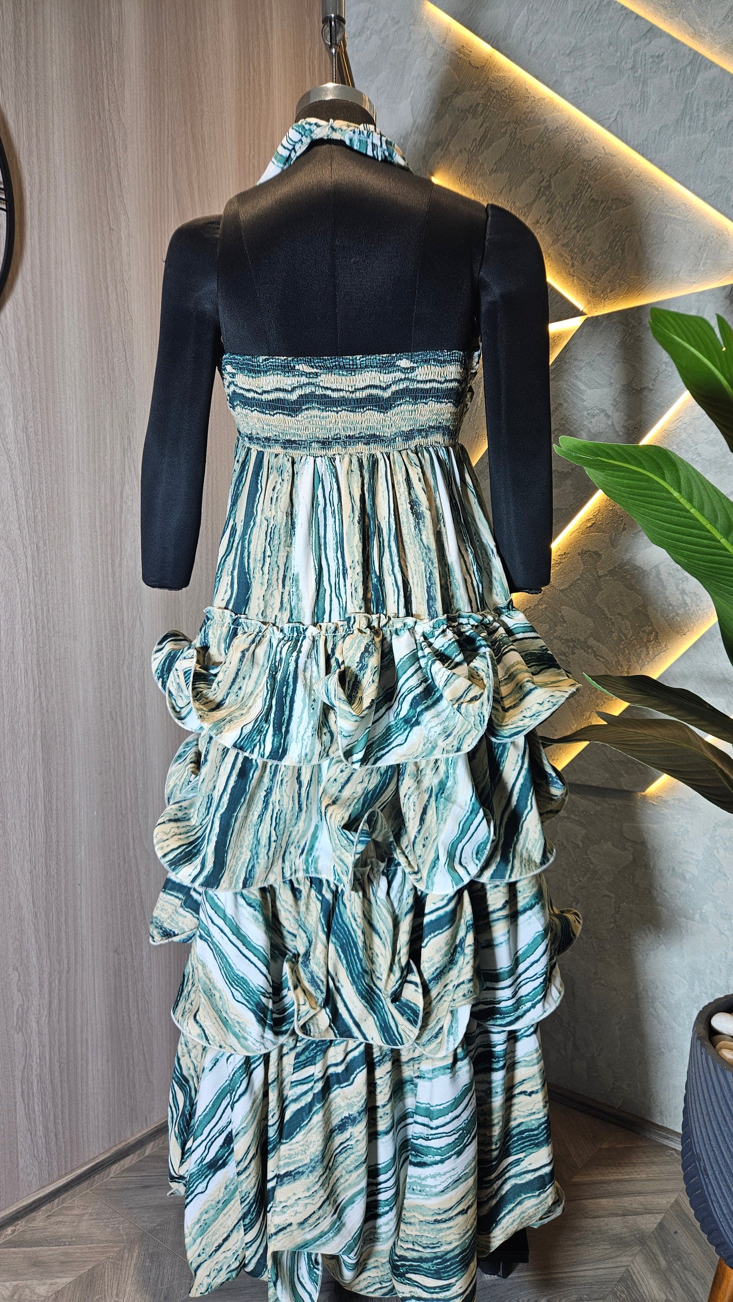 077-D-HOB Designer Ruffle Layered Women’s Party Wear Dress – Made in India