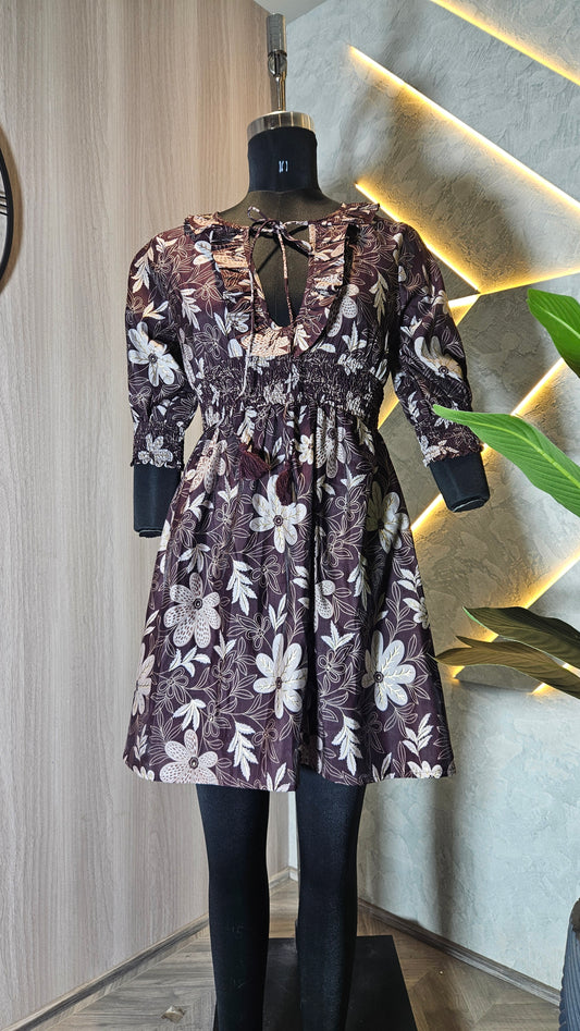 078-D-HOB Women's Boho Floral Smocked Waist Peasant Top – Made in India