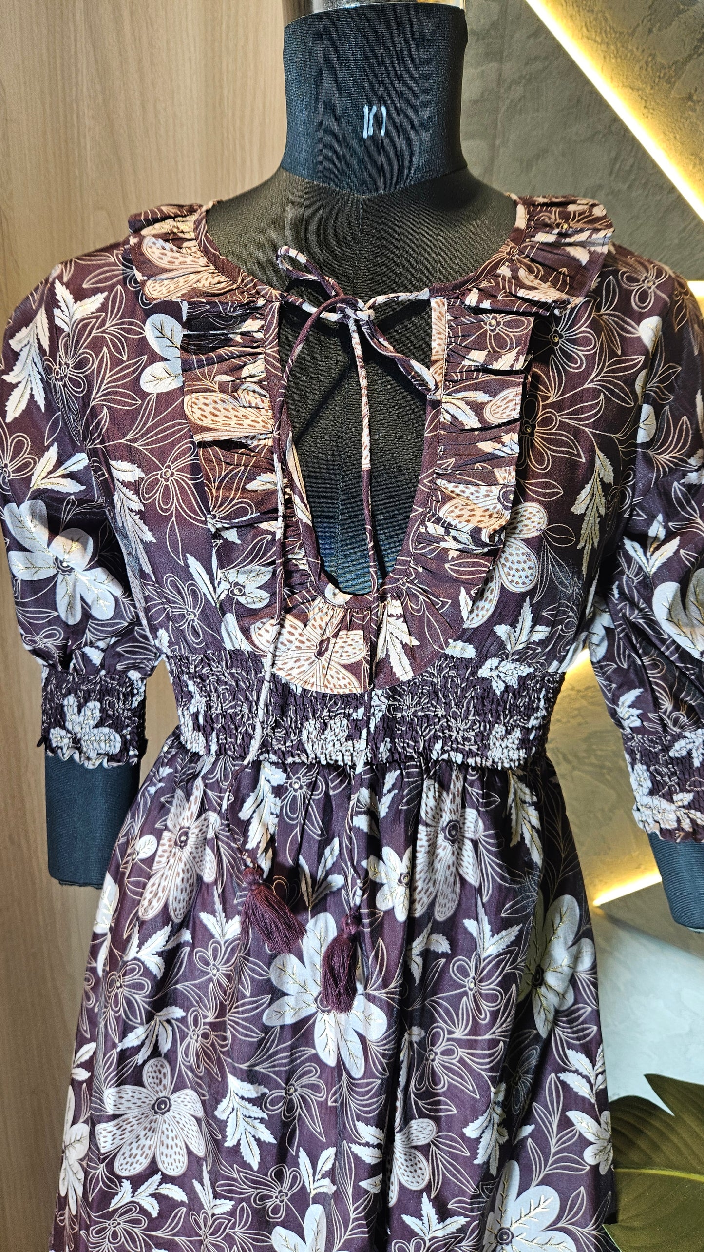 078-D-HOB Women's Boho Floral Smocked Waist Peasant Top – Made in India