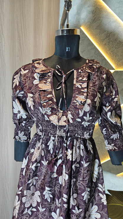 078-D-HOB Women's Boho Floral Smocked Waist Peasant Top – Made in India