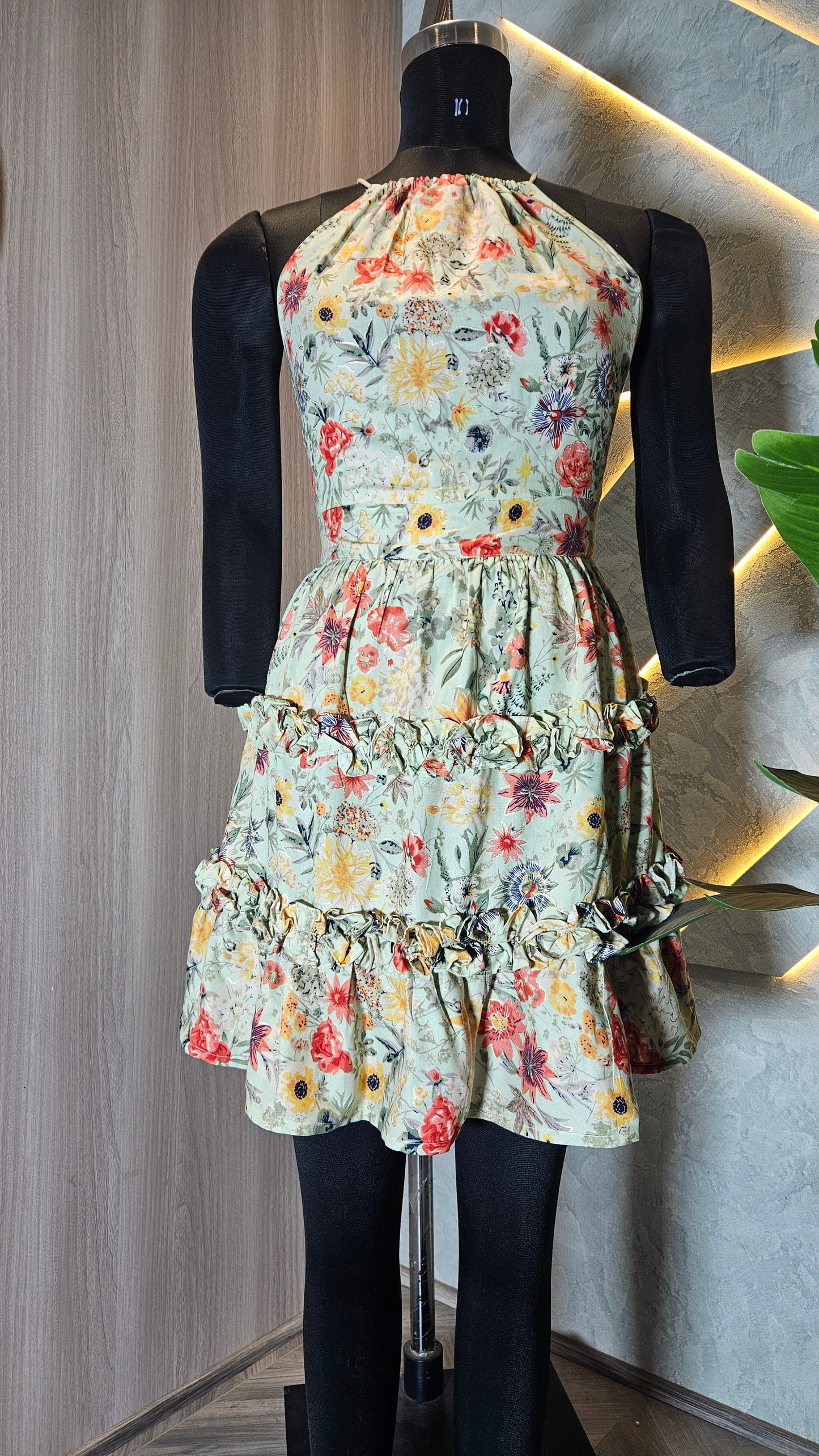 079-D-HOB Women's Floral Ruffle Tiered Halter Neck Dress – Made in India