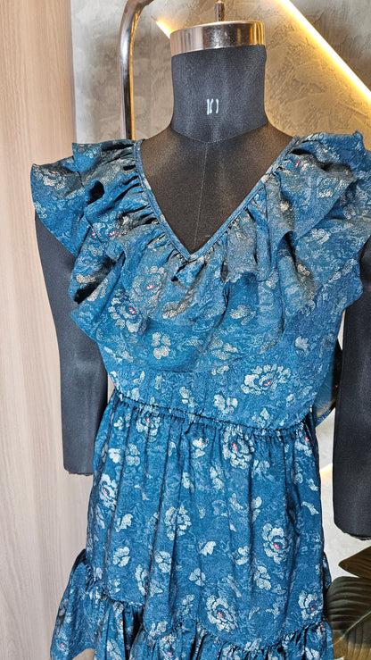 081-D-HOB Women's Ruffled Sleeveless Floral Mini Dress – Made in India