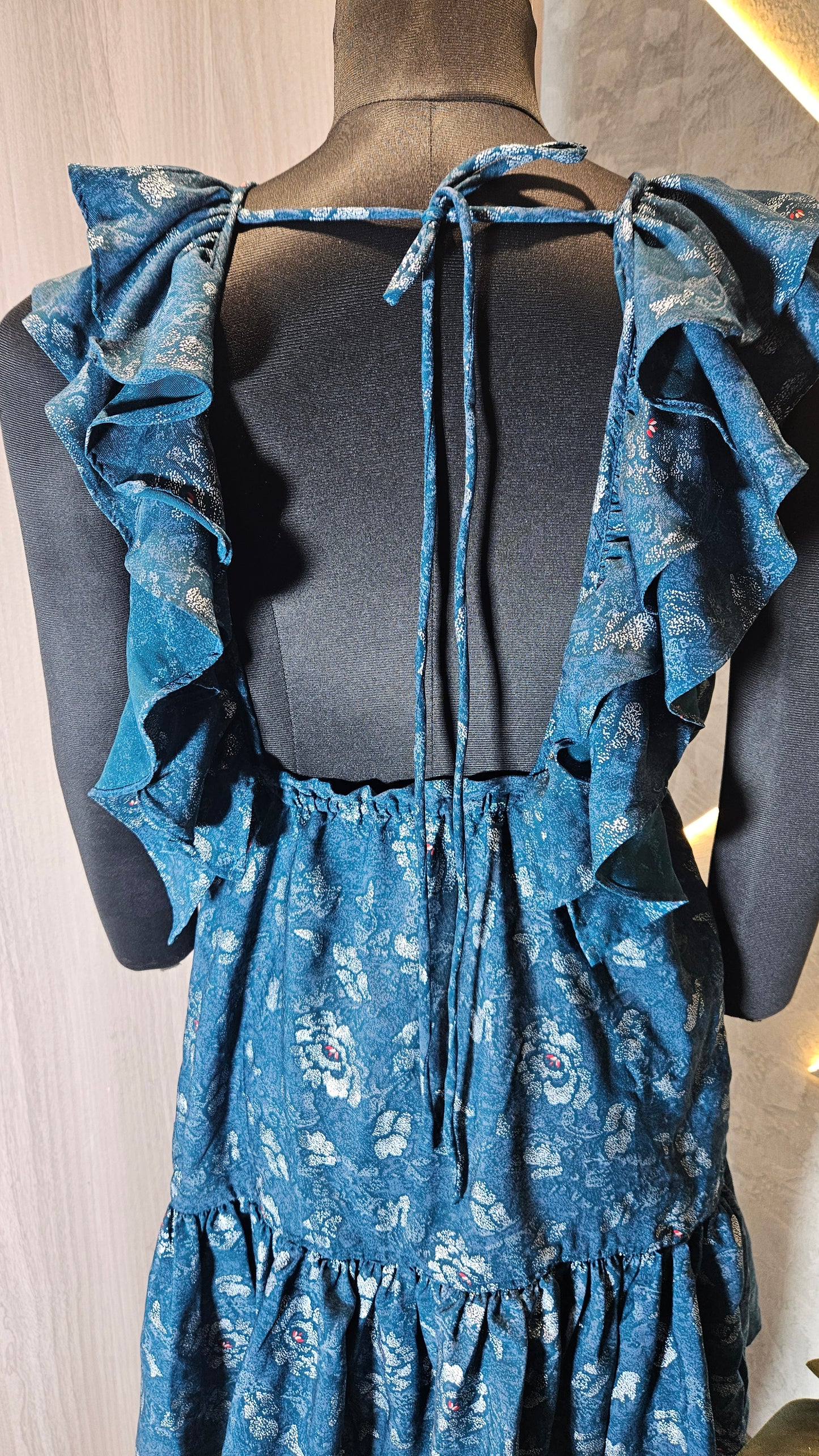 081-D-HOB Women's Ruffled Sleeveless Floral Mini Dress – Made in India