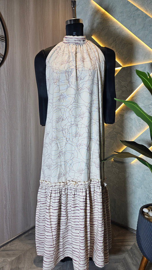 083-D-HOB Handcrafted Cotton Halter Neck Maxi Dress – Made in India
